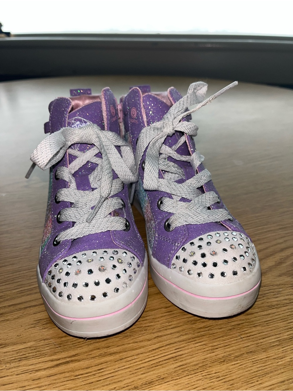 Twinkle Toes by Skechers Kids Purple High-Top Sneakers with Rhinestone Toecap